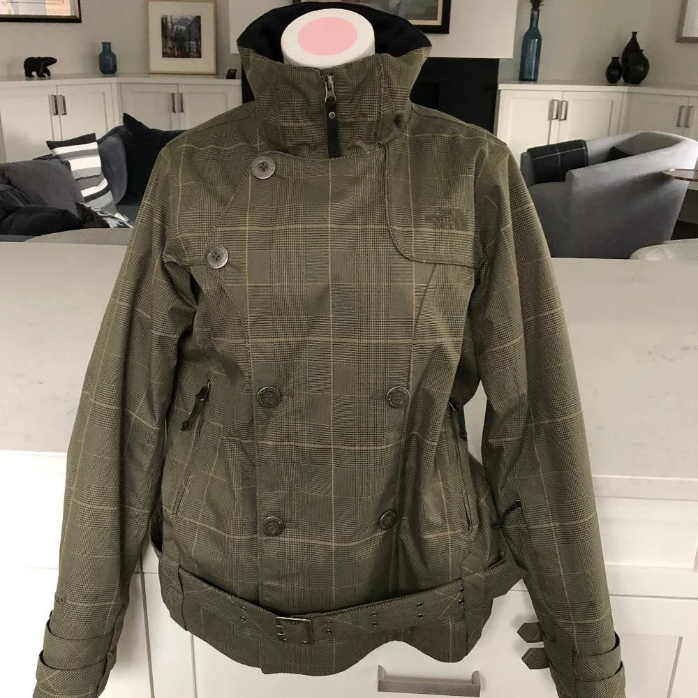 The North Face Ski Snow Board Plaid Jacket w RECCO & Detachable Hood Green Sz M